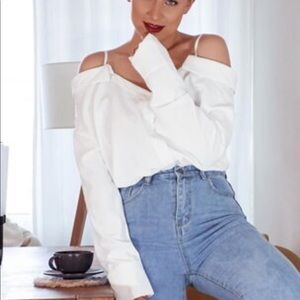 Cold Shoulder Foldover Trim Top